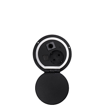 Блок розеток 51 1 секции серебро+черный механичский d-80мм 2 USB беспроводная зарядка